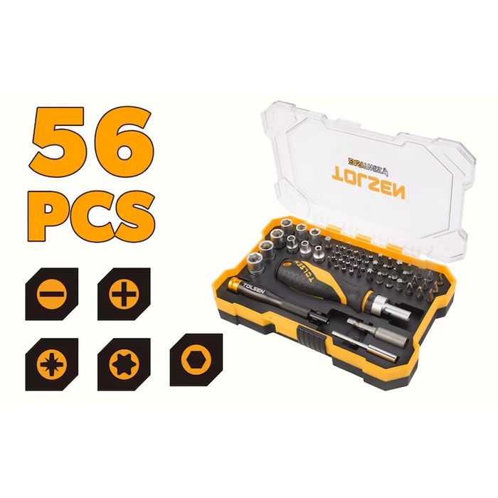 Комплект вложки , накрайници и гаечни ключове Tolsen - 56 части
