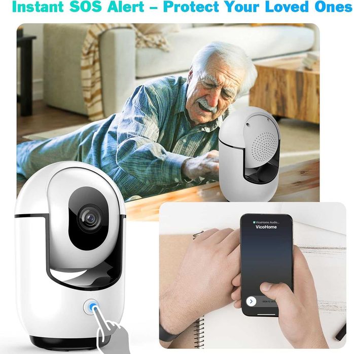 2K вътрешна охранителна камера, WiFi CCTV с нощно виждане, AI-детекция