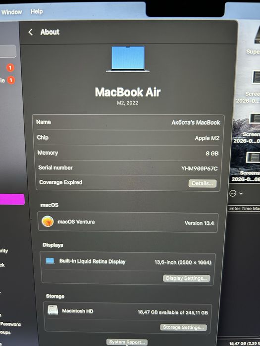 Macbook m2 13 8/256