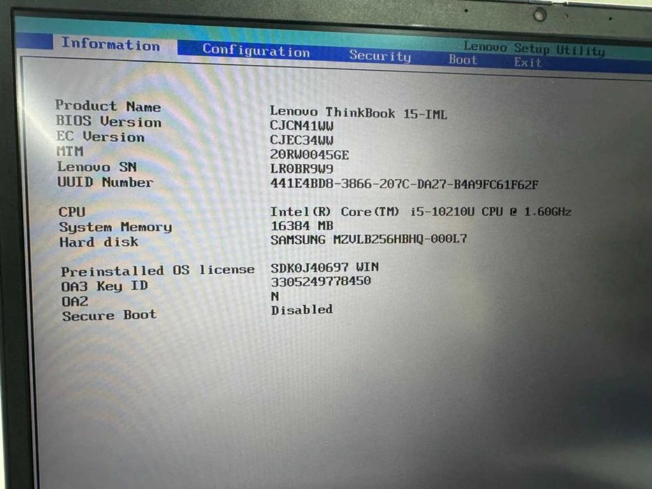 Laptop SH Lenovo ThinkBook 15 i5-10210U 16gb RAM SSD 256 NVME