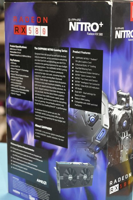 Sapphire Nitro+ Radeon Rx 580 8 GB в кутия и диск с аксесоари