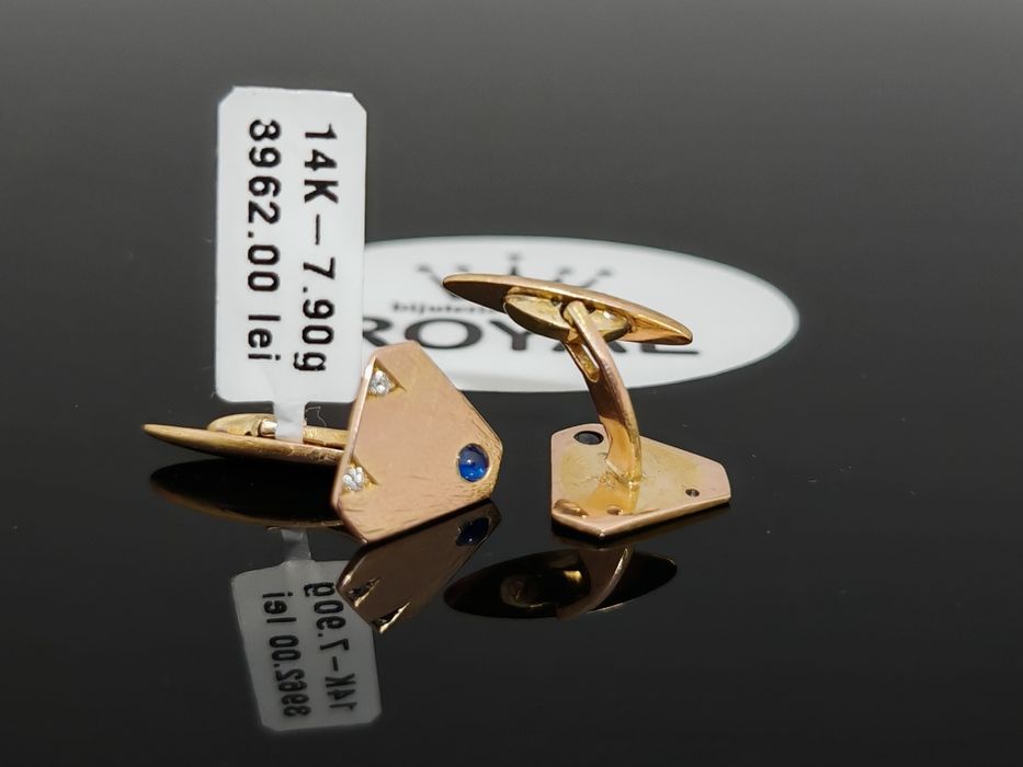 Bijuteria Royal CB : Butoni cămașă cu diamante si safir aur 14K 7,90 g 585