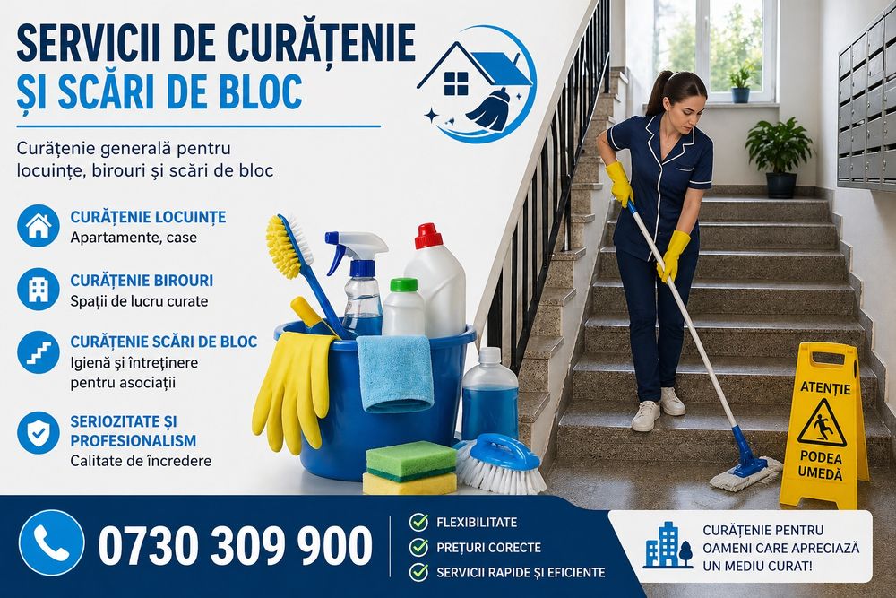 Execut curățenie scări de bloc