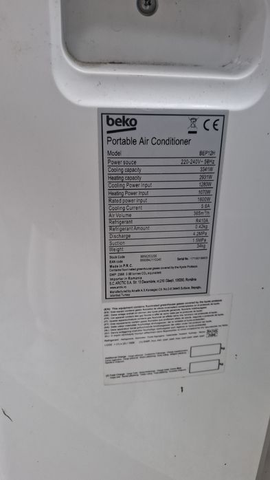 Aparat aer condiționat  beko 1200 portabil