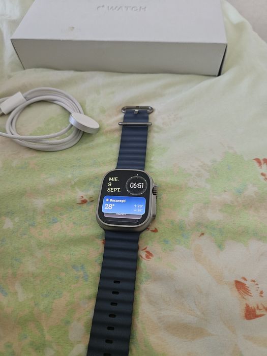 Apple Watch Ultra 3, GPS + Cellular, Carcasa Natural Titanium 49mm, Anchor Blue Ocean Band Perfect