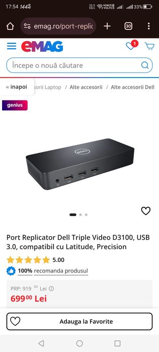 Docking Station Dell --Model D3100-- 4K Display Link - Plug&Display