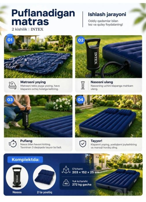 Intex 2 Kishilik Yumshoq va Qulay Matras