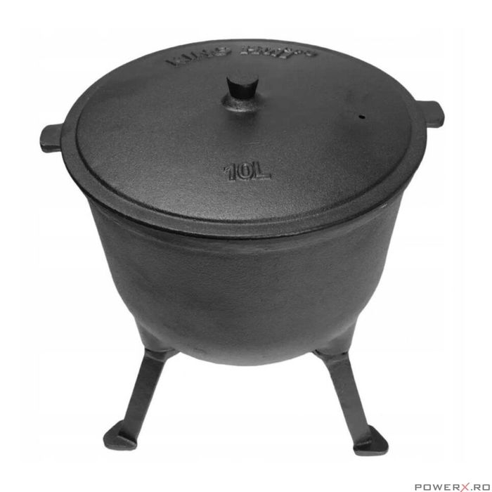 Ceaun din fonta emailata cu picioare si capac, 10litri, negru,