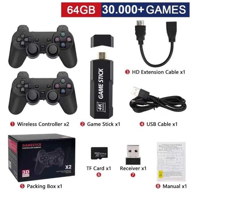 Ретро конзола Gamestick 30 000 игри, съвместима с 23 емулатора, 2 x бе