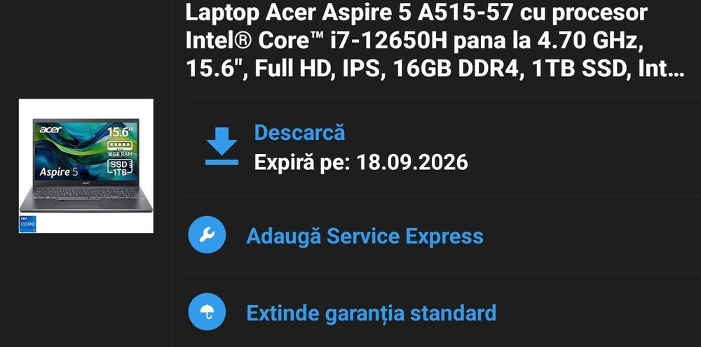 Laptop Acer Aspire 5 A515-57 | Intel i7-12650H | 16GB RAM | 1TB SSD |