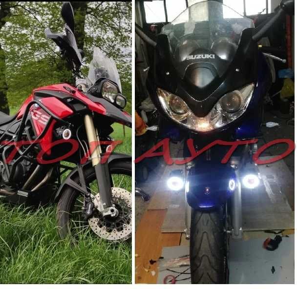 LED Диодни Фарове Халогени С Лупа Devil Eye Мотори АТВ 2бр/к-т + Копче