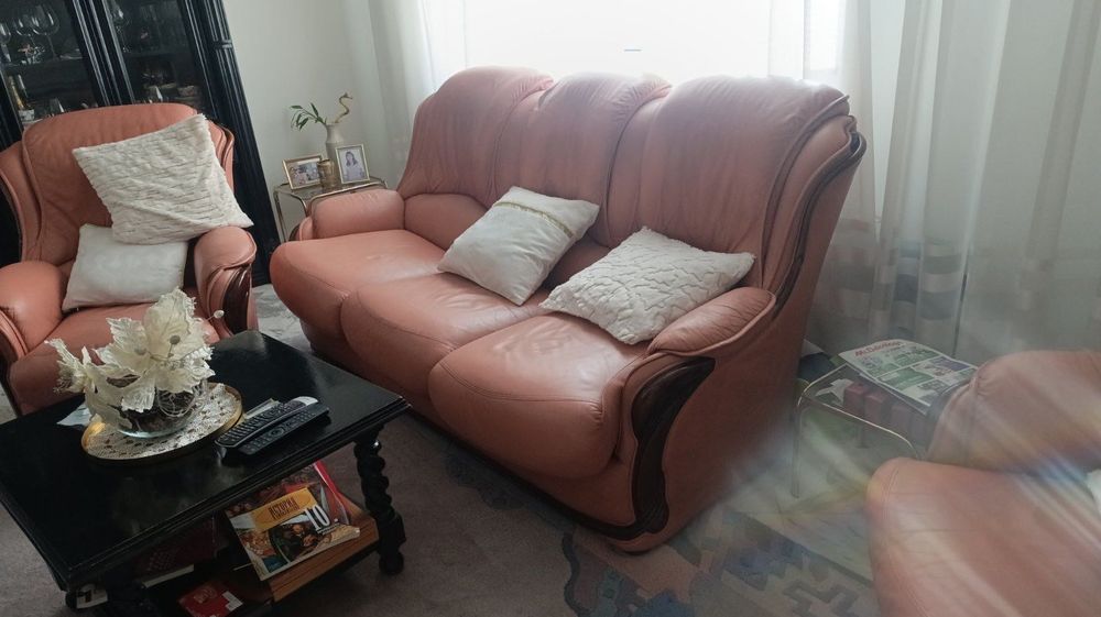 Холов комплект естествена кожа – диван тройка + 2 фотьойла