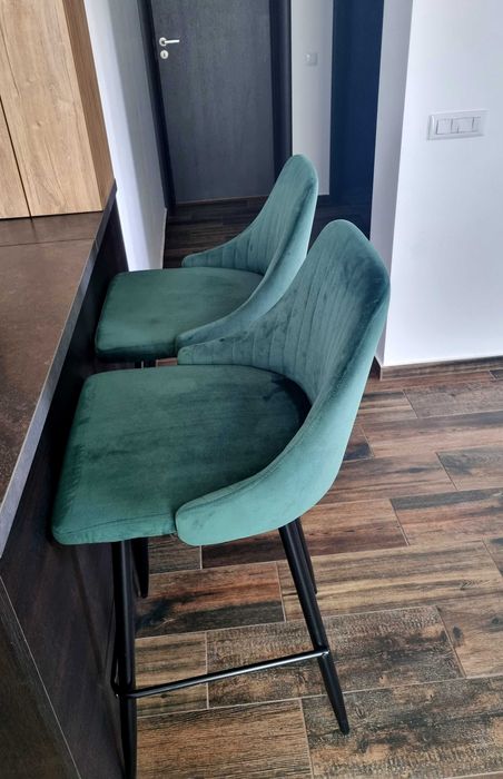 Scaune bar, catifea verde