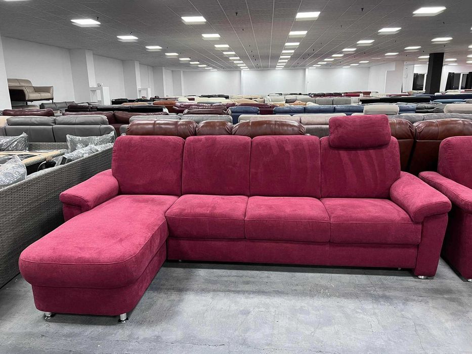 ПРОМОЦИЯ! Червен диван от плат с лежанка ф-я сън,фотьойл, табуретка