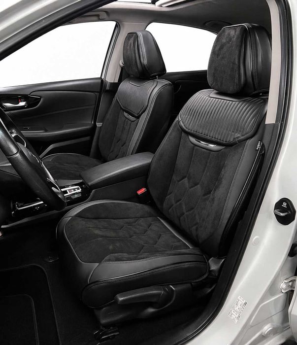 Комплект луксозна универсална тапицерия еко кожа и алкантара - черно-сива или черно-бяла