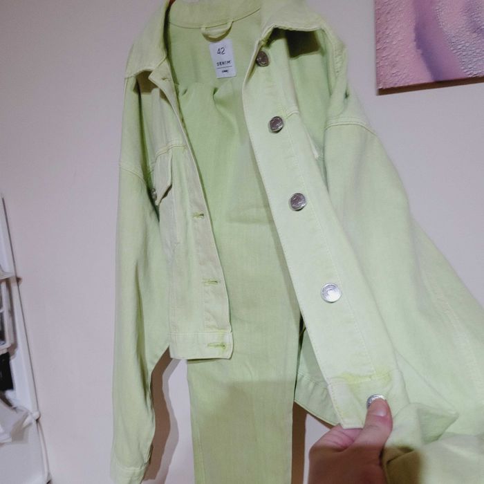 Costum/Compleu set blugi jacheta Denim dama 42 NOU verde fistic