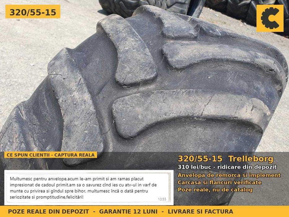 Anvelope Cauciucuri 320/55R15 320/55 R15 320/55-15 320 55 R15 3205515 Trelleborg Remorca Implement Flotatie SH Second Hand VERIFICATA Oferta Pret Bun