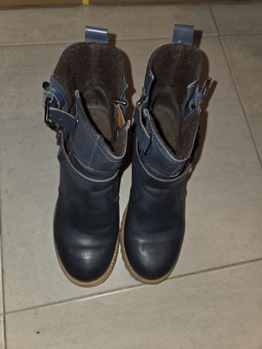 Botine albastre, toc gros, mărimea 39, stare bu