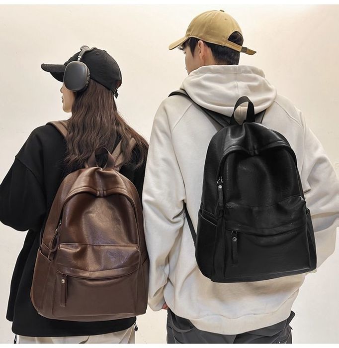 Кожанный рюкзак мужской женский ПУ портфель унисекс вместительный