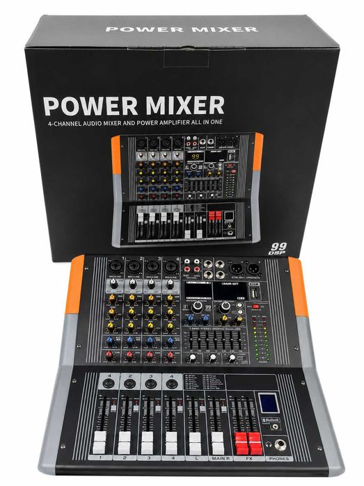 Mixer audio 4 canale 2 x 500W KTML4 Stereo 99 Efecte DSP cu amplificator Bluetooth USB Egalizator
