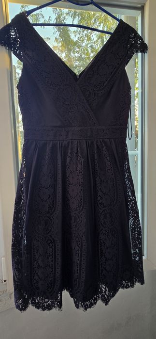 Rochie evazata cu plasa brodata, Bleumarin inchis, 38