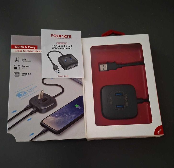 Hub USB PROMATE EzHub-4s, USB 3.0, negru - impecabil, la cutie