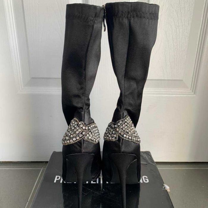 Botine negre satin "PrettyLittleThing UK" marimea 36