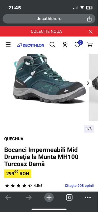 Bocanci drumetie impermeabili Quechua MH100 turquaz