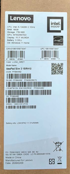 Нов Lenovo IdeaPad Slim 3, i5-13420H, 16GB DDR5, 1TB NVME
