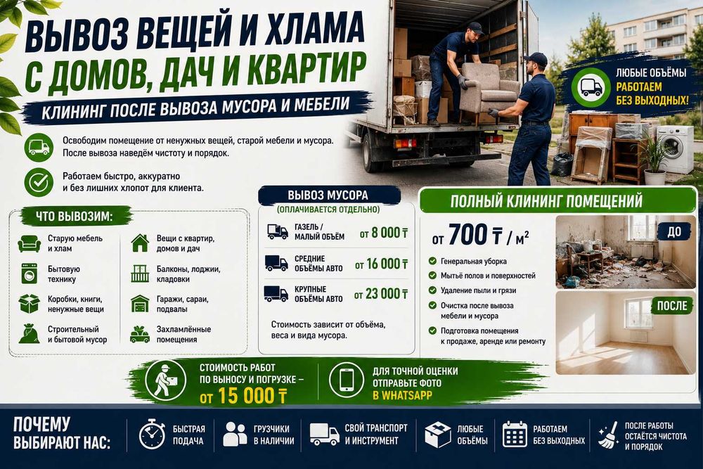 Вывоз не нужных вещей с домов и дач, уборка после вывоза мусора
