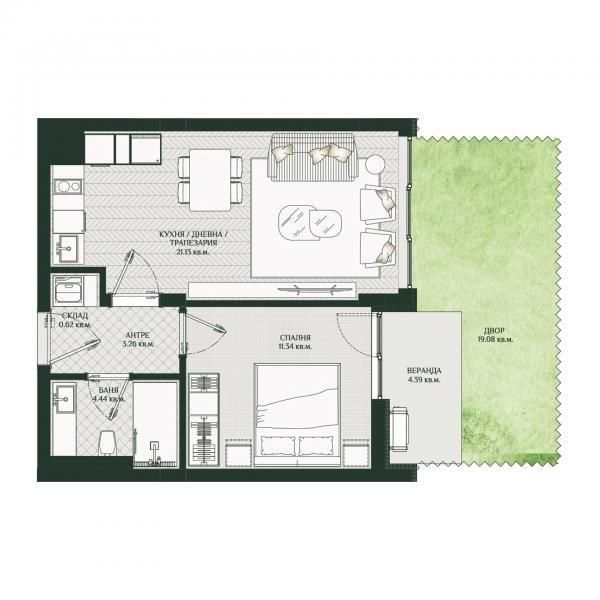 Продава се Двустаен апартамент в Бургас, Изгрев - 52 кв.м за 1914 €/кв.м - Снимка #1