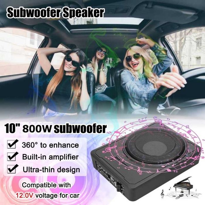 Компактен 10” автомобилен 800W(peak) активен субуфер