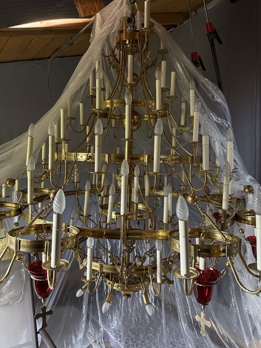 Candelabru bisericesc monumental 100% alamă, handmade, unicat, 3x3m