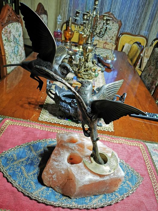Vand piatra roca suport pt 2 pasari din antimoniu artefact foarte vech