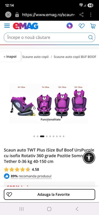 Scaun auto cu isofix, rotativ 360°, poziție somn, de la 0-36 kg