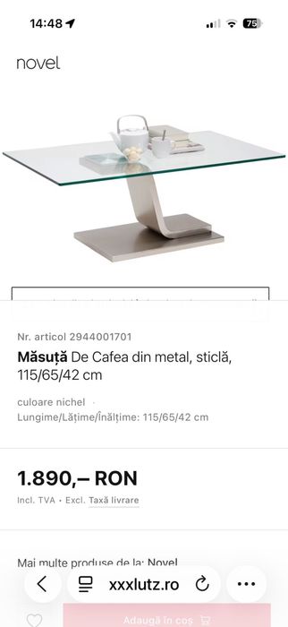 Masa cafea living inox satinat si sticla