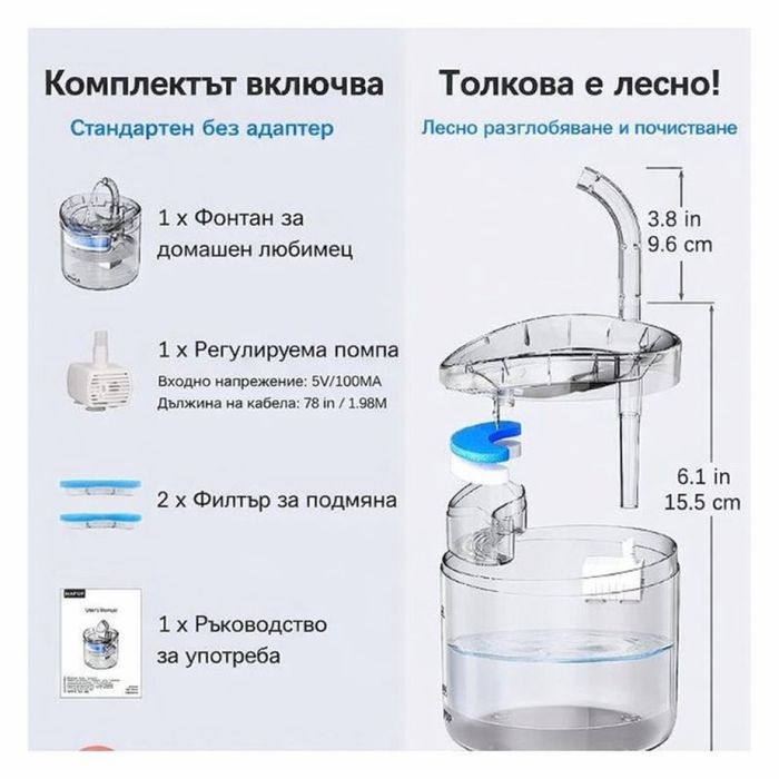 Автоматичен електрически фонтан с функция диспенсър за вода, за домашн