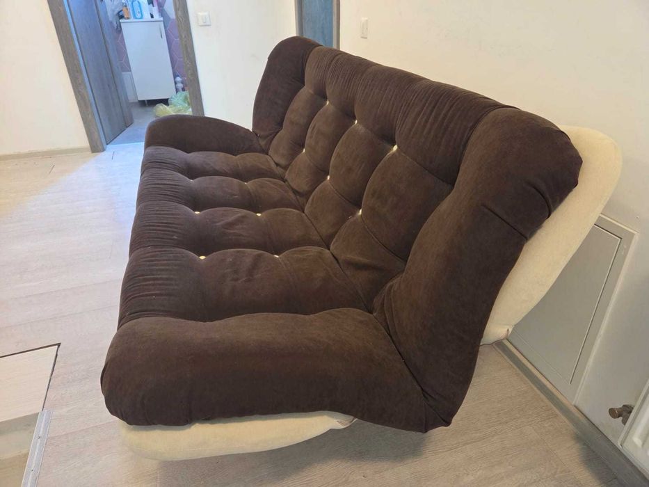 Canapea extensibila 3 locuri, maro inchis + bej, 182 x 95 x 95 cm