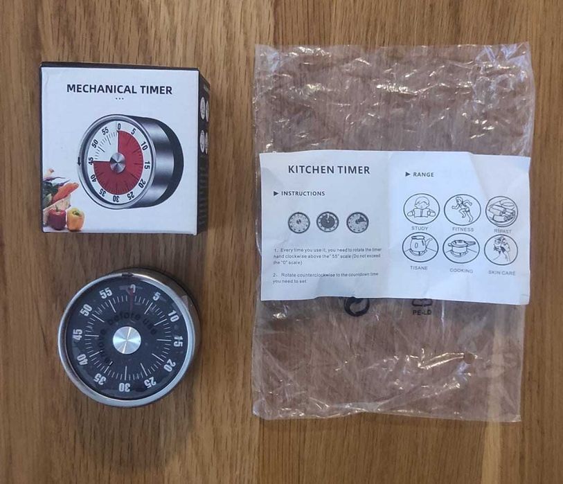 Timer bucătărie, Ceas mecanic de bucatarie din inox, negru