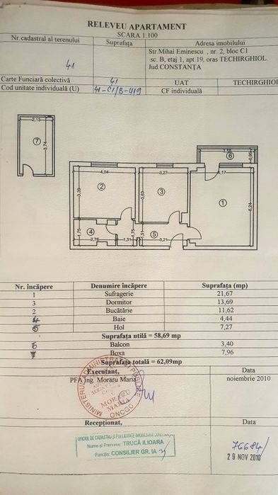 Proprietar – Vand apartament 2 camere decomandat, Techirghiol, Etaj 1, 62 mp. + Boxă la subsol 8 mp.