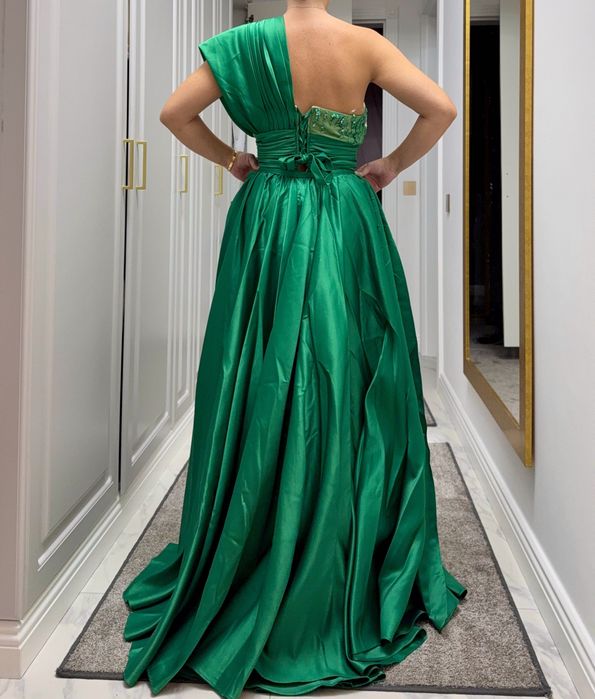 Rochie nașa verde,2 în 1  ,din dantelă și paiete