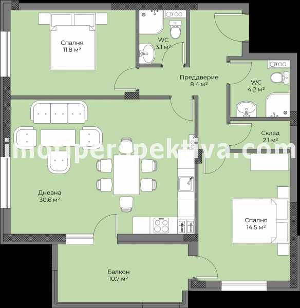 реф.18160 34.5 кв.м. хол, 2 спални, среден етаж-Беломорски!