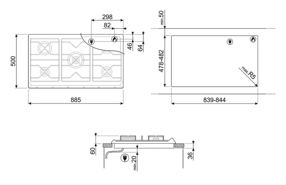 Plita gaz Coloniale SRV896AVOGH2, Smeg
