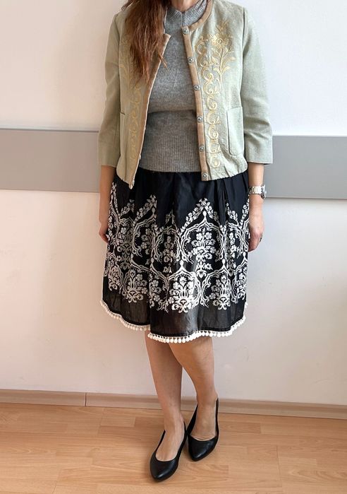 Сет от нов мек вълнен топ Zara & шармантна пола в мерно и бяло Loft