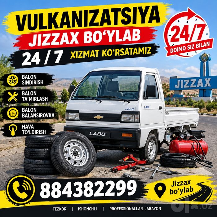 Vulkanizatsiya vizib 24/7 Jizzax boylab