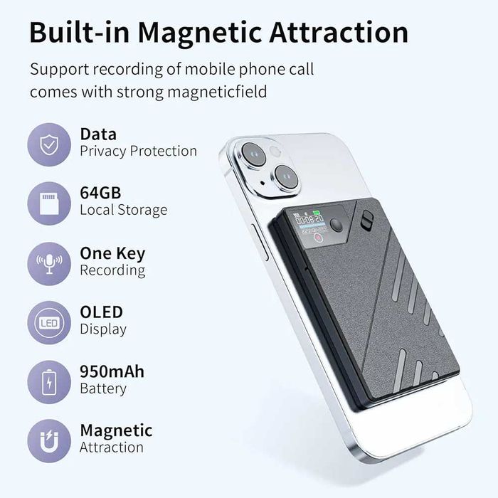 Нов AI Дигитален Диктофон HUAJUN 64GB, Транскрипция и Резюме с GPT-4o
