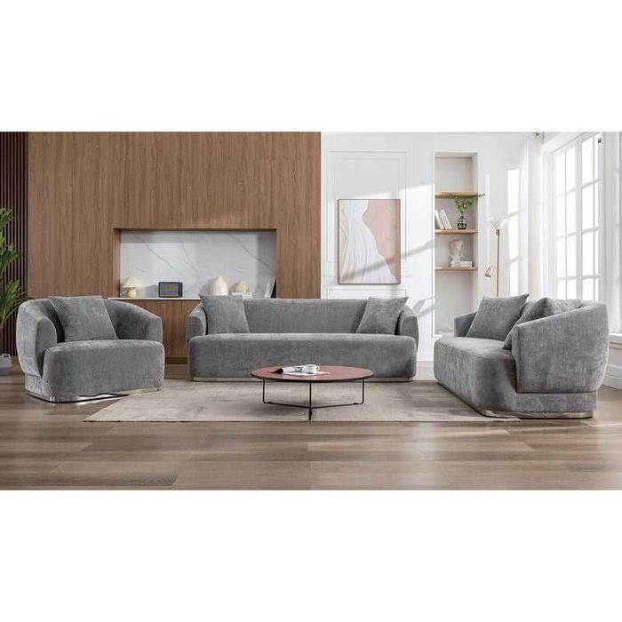 Комплект дивани, CARACAS, Сив, Капучино, Текстил, 110х193х232см.