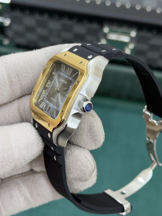 Cartier Santos 100 XL Two-Tone – Grey Dial, Black Rubber Strap