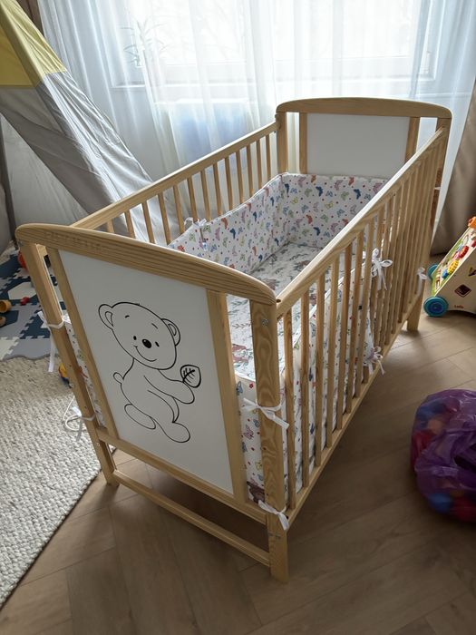 Patut din lemn bebe+saltea si protectie patut