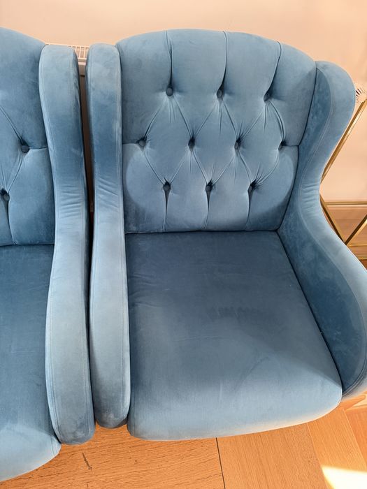 Set 2 fotolii elegante tip wingback, catifea albastru petrol